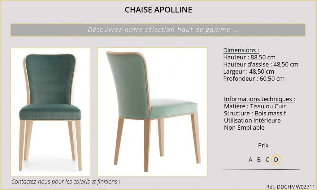 Rideaux Hôtels Restaurants CHR HORECA chaise Apolline
