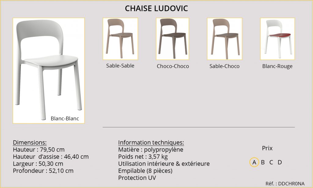 Chaise assise siège fauteuil hôtel résidence professionnel Ludovic