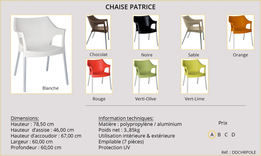 Chaise assise siège fauteuil hôtel résidence professionnel Patrice