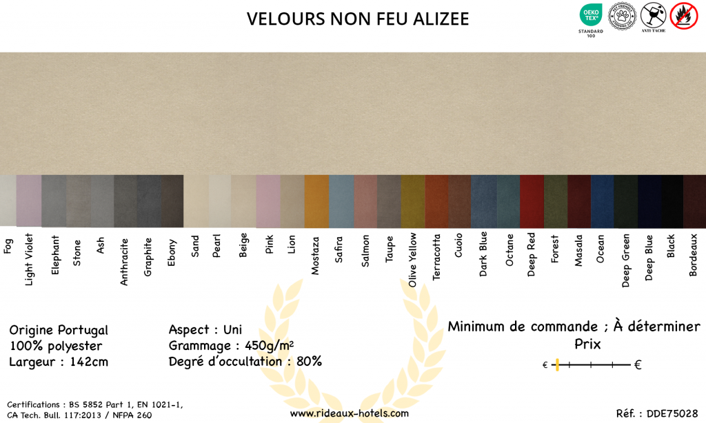 Fiche Produit Rideaux Velours non feu Alizée