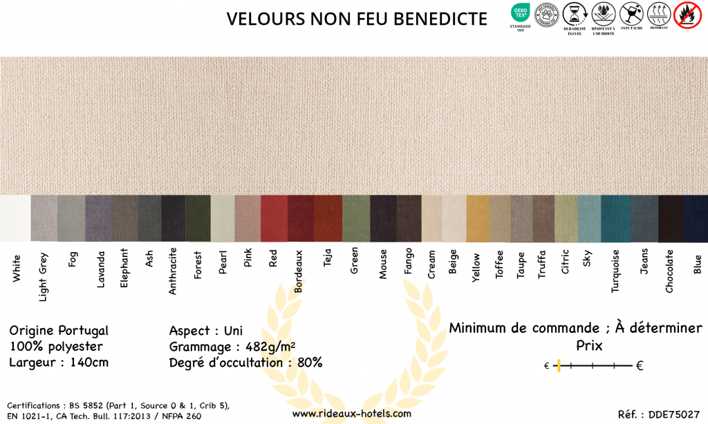 Fiche Produit Rideaux Velours non feu Bénédicte