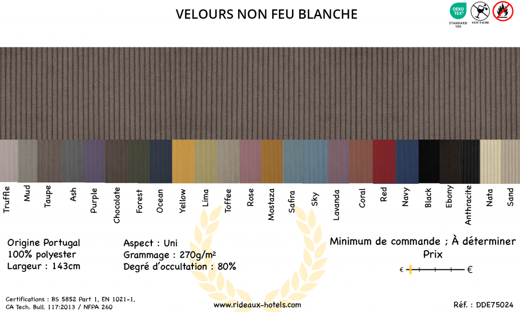 Fiche Produit Rideaux Velours non feu Blanche