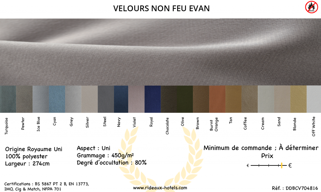 Fiche Produit Rideaux Velours non feu Evan