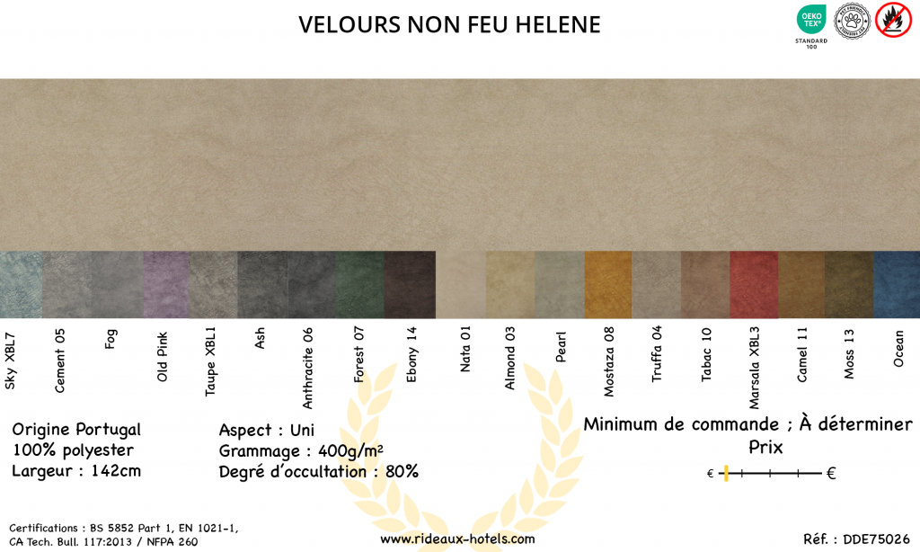 Fiche Produit Rideaux Velours non feu Helene