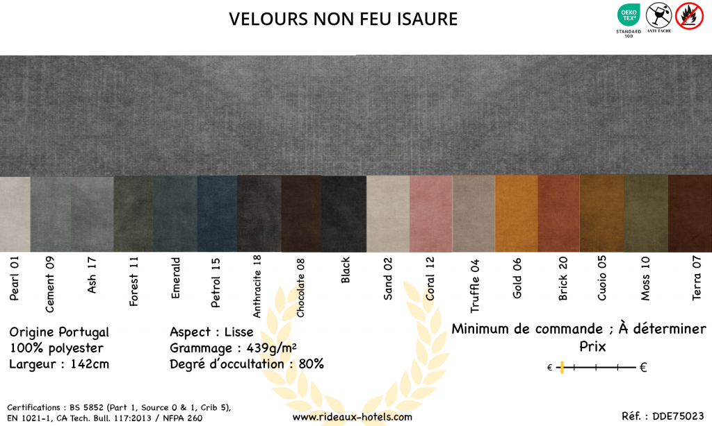 Fiche Produit Rideaux Velours non feu Isaure