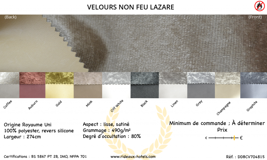 Fiche Produit Rideaux Velours non feu Lazare