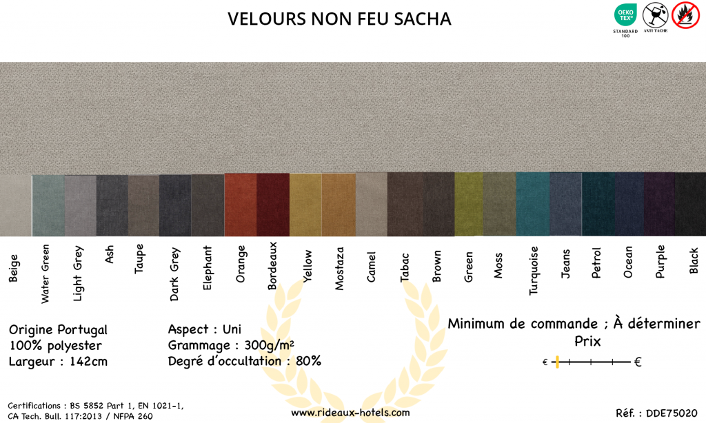 Fiche Produit Rideaux Velours non feu Sacha