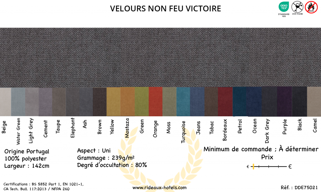 Fiche Produit Rideaux Velours non feu Victoire