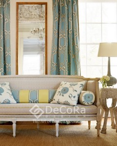 rideaux motif doré et vert pale joli anti-feu ignifugé contemporain 