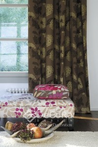 Rideaux marron et beige à motif anti-feu ignifugé    